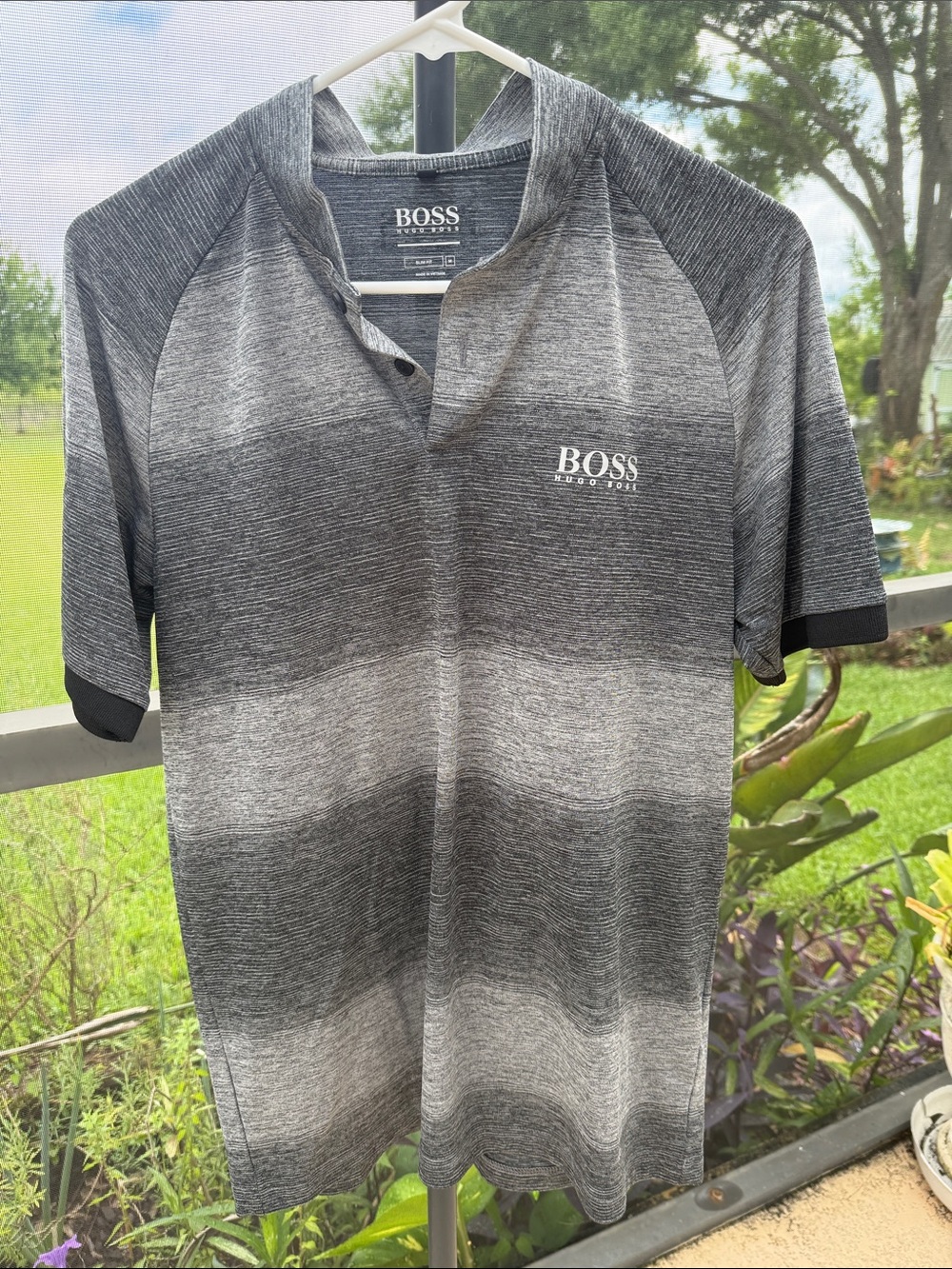 BOSS Men's Gray Ombre Short Sleeve Polo